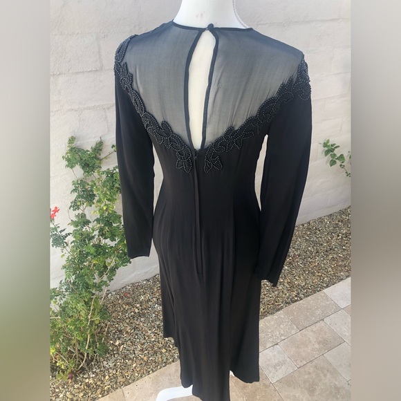 Vintage beaded sheer mesh Marie St. Claire size four long sleeve dress - Picture 8 of 16